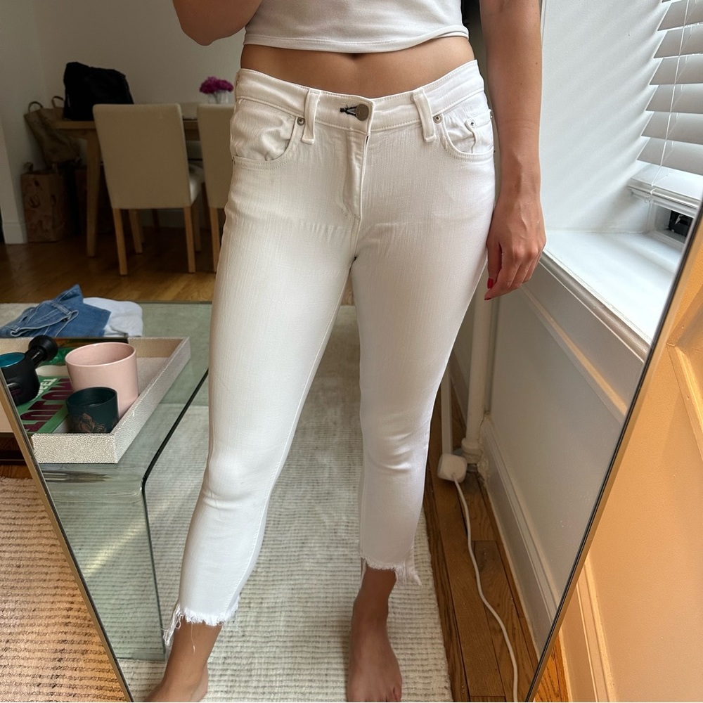 rag & bone cropped frayed distressed white jeans